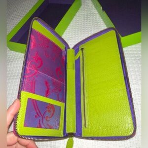 Shanghai Tang Cardholder Clutch Travel Wallet silk leather purple red green